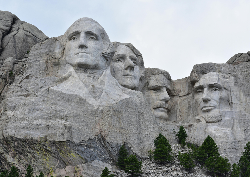 The faces of four American presidents at Mount Rushmore