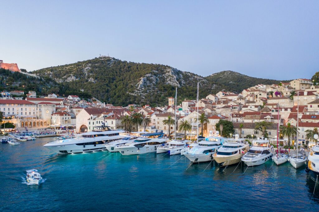 The idyllic view of coast and historic architecture of Hvar Island, Croatia.